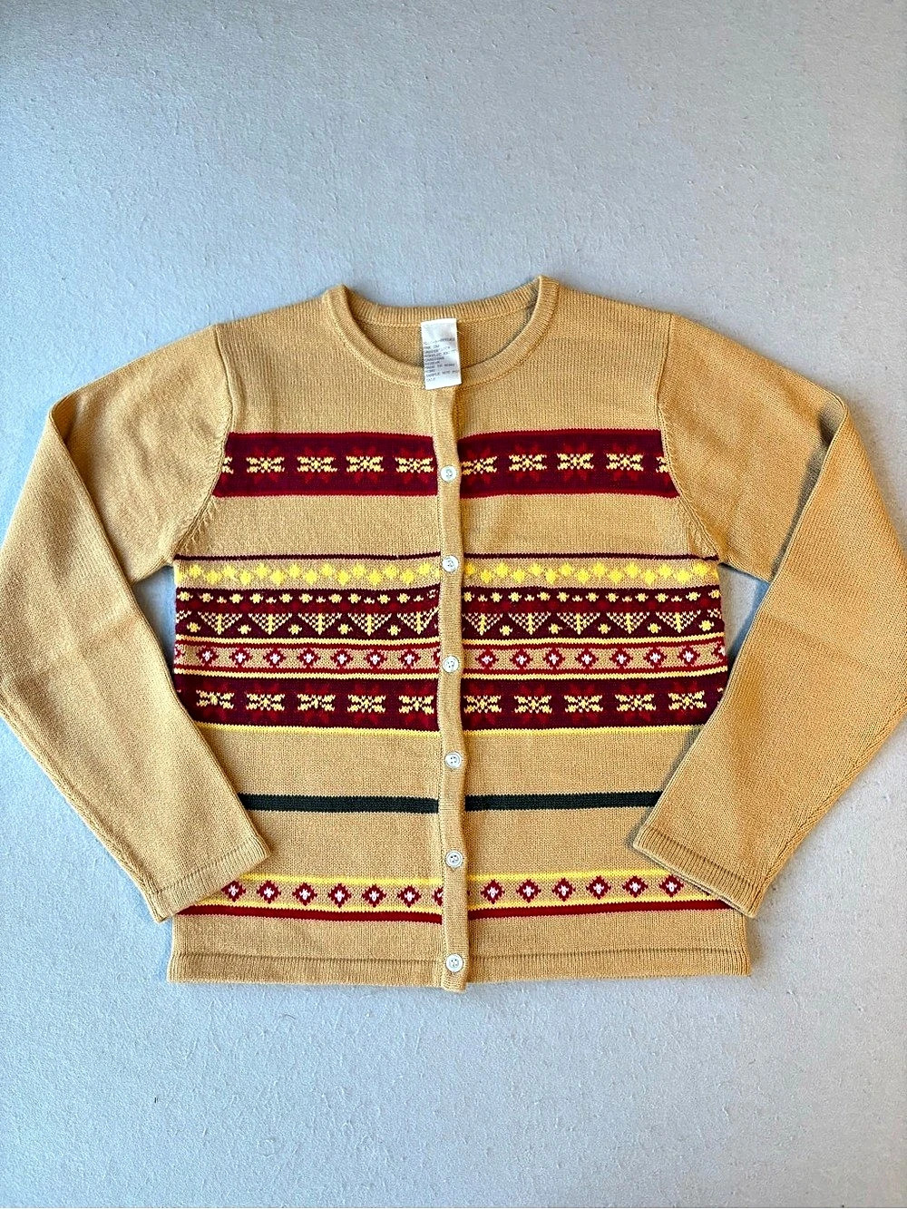 Vintage 80s 90s Fair Isle Geometric Acrylic Knit Cardigan Sweater Size Medium
